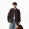 Suéter Cardigan Novo Estilo Outono e Inverno 2026 Retrô Americano Casual Estilo Preguiçoso Gola V Malha Jaqueta Masculina Cor Lisa