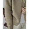 Nuevo cárdigan de lana grueso para mujer de otoño e invierno con un diseño de un solo botón estilo francés, efecto adelgazante y suéter abrigo de punto de lana moderno