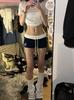 Shorts Esportivos Picantes de Cintura Baixa com Bloco de Cores Estilo Americano para Mulheres, Calças Casuais Versáteis Justas de Verão, Ajuste Slim, Shorts Quentes que Abraçam os Quadris
