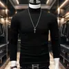 Camiseta Térmica de Forro Polar Estilo Wang Jiaer para Hombre Otoño Invierno Cuello Medio Alto Manga Larga Adelgazante Moderna Versátil Talla Grande Camiseta Base