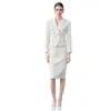 Traje de Falda Corta Profesional Blanco Crudo Nuevo Estilo Primavera y Otoño para Mujer, Elegante Estilo Diosa de Longitud Media Bodycon Formal Ropa de Trabajo