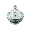 Azucarero estilo palacio europeo con tapa, con relieve metálico y base decorativa de tres patas, una lujosa caja de joyería y una pieza decorativa para bodas