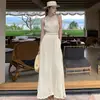 Vestido sin mangas de encaje francés patchwork calado, estilo idéntico al de la bloguera, Vestido largo elegante de lino que ajusta la cintura, Color sólido como en la foto