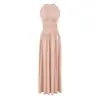 Vestido elegante sem mangas com gola halter para mulheres, novo estilo outono, acinturado, emagrecedor, chique, vestido longo liso