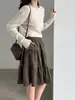 Falda de Pana con Lunares de Cintura Alta Luxi para Mujer, 26 Otoño Nuevo Cintura Elástica Patchwork Falda Corta de Botón 10060