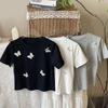 2024 verão novas meninas tridimensionais borboleta manga curta slim camiseta moda doce algodão maré top curto