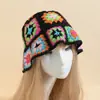 Novo Chapéu de Crochê Colorido Patchwork Falso Feito à Mão, Chapéu de Pescador, Chapéu Colorido Estilo Ins - Moda Feminina Transfronteiriça