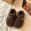 Zapatillas de Algodón Cálidas de Invierno Estilo Coreano con Hebilla Zapatillas de Piel con Felpa Adicional para Mujer 2026 Slip-on Suela Gruesa Moda Tacón Oculto