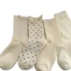 Meias de Ponta Enrolada Meias Brancas de Verão para Crianças Meias de Algodão de Cano Médio Bolinhas Estudantes Japonesas Primavera e Outono Ins Meias Empilhadas Fashion