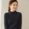 Suéter de Cashmere Listrado Gola Alta Meia-Calça Espessado para Mulheres, 100% Cashmere de Cabra, Modelagem Justa, Suéter Base Emagrecedor