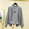 Nova blusa de moletom de algodão com gola redonda, espessa, quente, de manga longa, com estampa de letras, estilo casual solto, para mulheres, para outono e inverno, com estampa de céu estrelado.