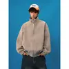 Chaqueta de PU estilo americano con cuello alto, transfronteriza, para hombre y mujer, chaqueta de béisbol impermeable para otoño estilo motociclista, abrigo casual holgado