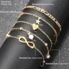 Temu Venta Caliente Tobillera de Playa con Perlas Colgante de Estrella de Cinco Puntas Mariposa Tobillera Multicapa de Carácter Lucky 8 Juego de 4 Piezas