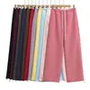Ry25291-26 Calça Esportiva de Verão Estilo Coreano de Cintura Alta, Fina, Perna Larga Reta, Solta e Casual, Com Cordão, Comprimento Total