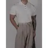 Camisa tipo polo con cuello camisero, Tejido de punto de manga corta para hombre, Estilo Old Money, Rayas de negocios de seda helada de alta gama para verano, Venta al por mayor de fábrica transfronteriza