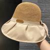 Sombrero de pescador transpirable con diseño calado y lazo para mujer, sombrero de ala ancha para protección solar, nuevo estilo de verano para playa