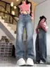 Jeans Grossos Forrados com Lã Plus Size para Mulheres, Novo Estilo Inverno 2025, Caimento Solto, Emagrecedor, Cintura Alta, Calças de Perna Reta e Perna Larga para Mulheres Plus Size