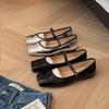 Nova Versão em Pele de Ovelha do Estilo Runaway Sweetheart~Sapatos Mary Jane Versáteis Estilo Ballet com Bico Quadrado Francês e Uma Tira para Mulheres em Couro Genuíno