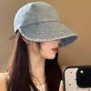 Sombrero de Pescador de Mezclilla para Mujer en Verano, Sombrero de Cubo Liso Versátil que Cubre la Cara, Circunferencia de Cabeza Grande, Sombrero de Sol Moderno con Ala