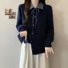 Suéter Abrigo de Punto con Cuello Polo a Cuadros para Mujer, Otoño 2026, Talla Grande, Estilo Corto Adelgazante con Corbata