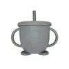 Taza con Popote para Bebé, Taza de Aprendizaje para Beber de Silicona de Grado Alimenticio, Doble Asa de Agua con Escala, Taza de Leche para Niños, Convenientes Suministros para Maternidad e Infancia