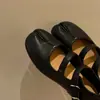 Zapatos planos de piel de oveja y piel de cerdo con puntera dividida para mujer, zapatos Mary Jane planos de estilo retro simple, bailarinas poco profundas