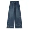 Pantalones de Pierna Ancha Lavados con Efecto Desgastado Vintage para Mujer Otoño e Invierno 2025 Cintura Alta Sueltos Adelgazantes Rectos de Pierna Larga hasta el Suelo