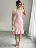 2026 Productos en Stock Comercio Exterior Transfronterizo Europeo y Americano Verano Nuevo Estilo Vestido de Mujer con Mangas Abullonadas Jacquard Texturizado Cuello Redondo Estilo Retro