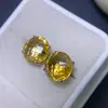 Aretes de Citrina Amarilla Natural, Color Hermoso, Plata S925 Finamente Elaborados con Piedra Principal Incrustada Tamaño 12*12mm