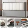 Nueva Cabecera de Madera Maciza Cubierta en Cuero Genuino Suave con Respaldo Integrado de Pie, Cabecera Doble Ultradelgada de Madera Maciza
