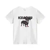 Camiseta Branca Casual Versátil de Verão para Mulheres, Marca Americana Tendência, Gola Redonda, Manga Curta, Estampa de Cachorro, Ombro Normal, Algodão Puro