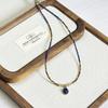 Collar de Contraste de Color Lapis Lapis Ojo de Tigre Natural Todo-partido Cadena de Clavícula con Cuentas Turquesas Cadena de Lana de Cristal para Mujer