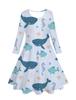 Popular Europeo y Americano Transfronterizo Amazon Estampado Digital 3D Dibujos Animados Ballena Azul y Delfín Vestido Casual de Manga Larga para Niñas
