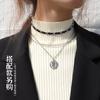 Estilo hip-hop exagerado ins europeo y americano cadena de cuerda de cuero cadena para clavícula collar de titanio con baño de oro de 18 quilates para mujer P884