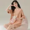 Verão Novo Estilo 2026 Manga Curta Estilo Coreano Conjunto de Shorts Pijama Feminino Desenho Animado Tamanho Grande Solto Cor Contrastante Roupas de Casa