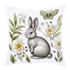 Funda de almohada con estampado de conejo estilo boceto vintage, estilo bosque, mariposa, flor, pájaro, ambiente de fiesta navideña, funda decorativa para cojín de sofá