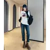 Zedaijiayi Camiseta de Manga Corta Redonda de Lana Australiana Engrosada con Bordado de Letras de Tomate Curativo Reductor de Edad para Mujer Modelo Nuevo 2026