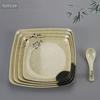 Vajilla de Melamina Imitación Porcelana Loto Verde Plato Cuadrado con Cuatro Lados y Esquinas Cubierto para Restaurante Plato para Arroz Hotel Plato Cuadrado Coreano