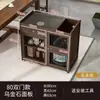 Mesa de té para el hogar hecha de madera maciza con ruedas, mesa de té lateral, mesa de té kung fu con tetera integrada, mesa de té pequeña móvil, gabinete de té