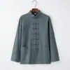 Traje Tang de Algodão e Linho Estilo Chinês Traje de Manga Longa para Homens, Estilo Chinês Retro Solto Hanfu Tai Chi Top, Roupa Zen, Roupa de Leigo