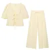 Ropa de Mujer Transfronteriza 2026 Moda Europea y Americana Camisa de Manga Abullonada con Corbata de Moño + Conjunto de Pantalones para Mujer K526069