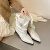 Botas retrô de salto grosso com bico fino para mulheres, novo estilo outono 2026, versáteis e afinam a silhueta, estilo coreano, perfeitas com saias, cano curto, botas Melard