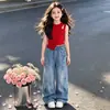 Conjunto de Verano para Niñas 2026 Nueva Moda Infantil Chaleco Ropa de Verano Estilo Coreano Conjunto de Mezclilla para Niñas Sensación de Alta Gama