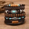 Estilo Occidental Vaquero Europeo y Americano Transfronterizo Cuero Vaca Tau Pino Piedra Alas de Pollo Cáscara de Coco Pulsera de 6 Piezas para Hombre