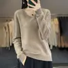 Suéter de malha de alta qualidade pronto para usar outono e inverno, gola V, 100% lã, manga longa, corte justo para mulheres