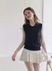 Chaleco de punto sofisticado retro estilo francés, cuello polo, sin mangas, para mujer, top elegante de verano ajustado