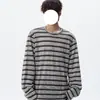 Camiseta de manga larga con cuello redondo, bloques de color a rayas, color 2026 para hombre, casual, versátil, con un diseño elegante, corte holgado y estilo simple, adecuada como capa interior