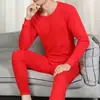 Traje de mallas largas para hombre ropa interior térmica masculina esposo suéter rojo pantalones invierno joven rojo chino