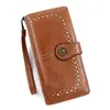 Cartera Larga para Mujer Estilo Coreano Cremallera Distintiva Bolso de Mano tipo Clutch de Cuero Encerado Bolso de Mano Elegante Cartera para Certificados y Monedas