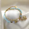 Pulseira de alta qualidade transfronteiriça Pulseira de pérola de pedra natural boêmia novo aço inoxidável cor de estrela-do-mar cristal